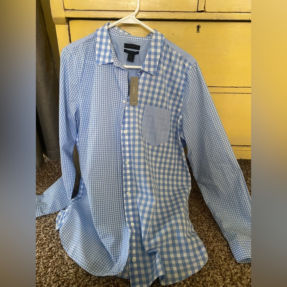 J. Crew Blue Gingham Patchwork Button-Down Shirt